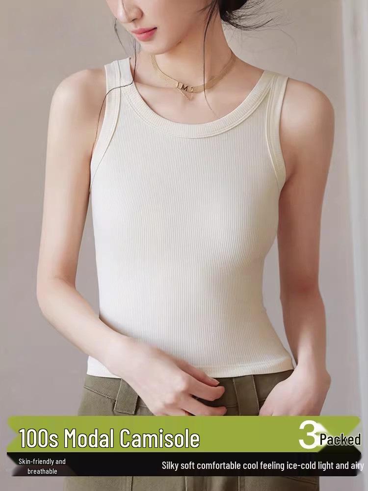Damen Geripptes Modal Spaghettiträger Tanktop: 2026 Neues Schlankmachendes, Figurschmeichelndes Sommer-Eis-Seiden-; Allein tragen oder kombinieren.