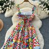 Summer Women Vintage Baroque Print Designer Runway Dress Spaghetti Strap Long Midi Party Dresses