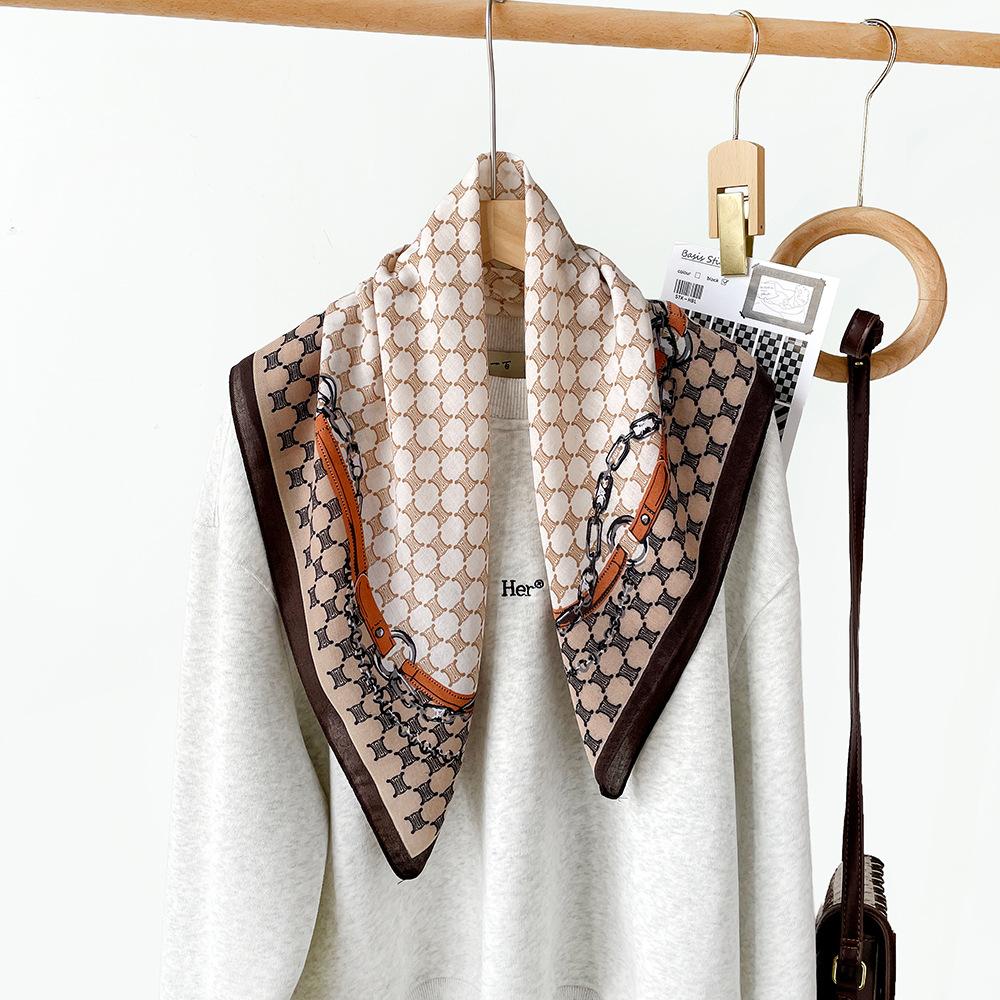 Mary Herringbone cashew silk scarf, color-blocking square scarf, literary vintage small scarf, decorative scarf, breathable scarf