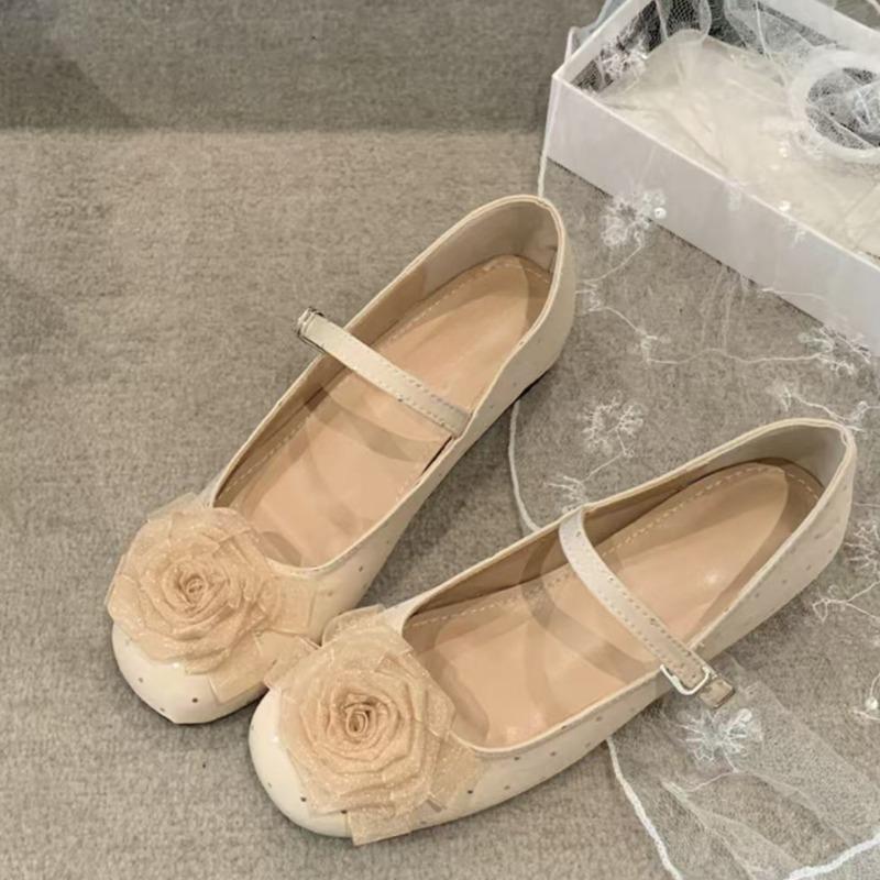 Cloth Shoes New Summer Square Head Shallow Mouth Fabric Lace Flowers Soft Sole Anti-slip Wear-resistant Flat Shoes