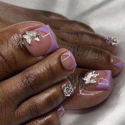 French Purple Foot Nail Flash Diamond Explosive Nail Art Nail Patch Dot Drill Butterfly Toenail Patch