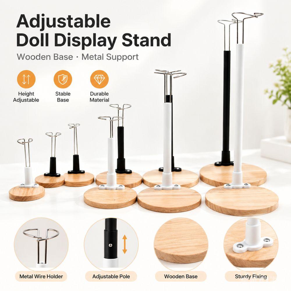 Metal Wire Support Doll Support Holder Wooden Base Doll Stand Figure Display Stand Collectibles