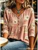 Sommer Damen T-Shirt V-Ausschnitt Lässig Siebenärmel Hemd D Bedrucktes Böhmisches Oberteil