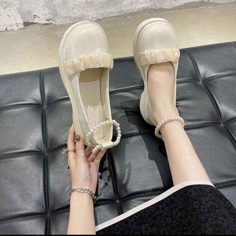 Fashion French Mary Jane Single Shoes 2024 Spring Summer New Elegant Fashion Pearl Versatile Thick Heel Thick Soled High Heels Women's