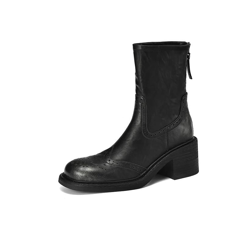 Fashion 2024 Winter Genuine Leather Women Boots Autumn Women Shoes Brogues Vintage Block Chelsea Boots Retro Ankl Boots