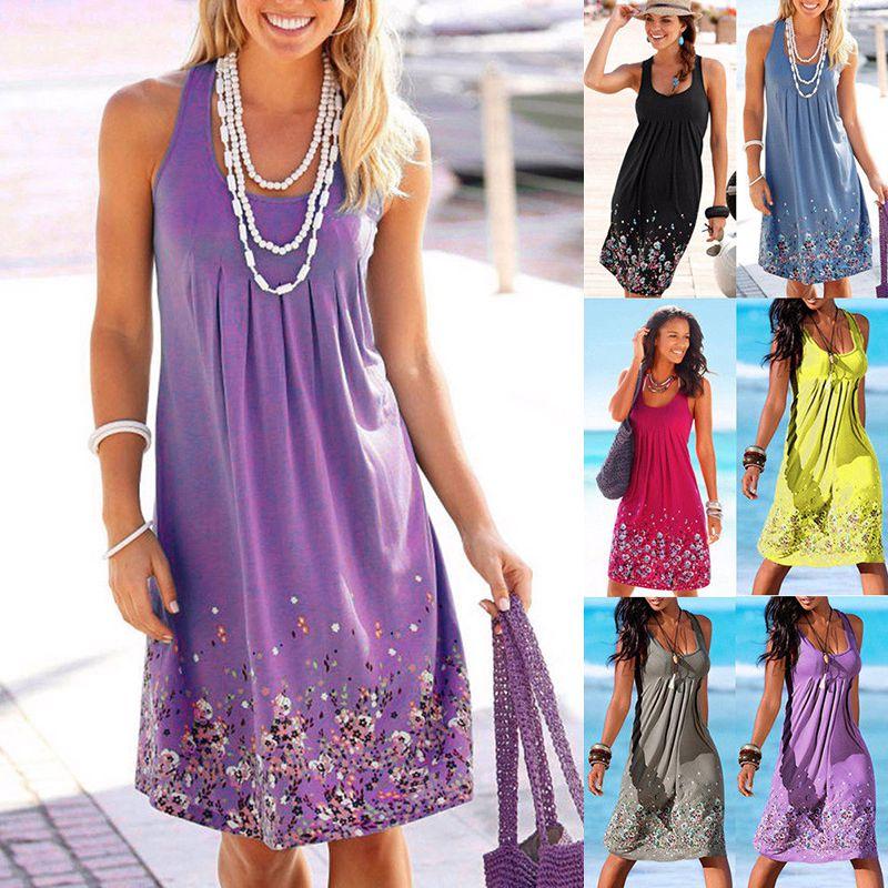 Elegant Womens Summer Boho Floral Short Midi Dress For Cocktail Evening Parties