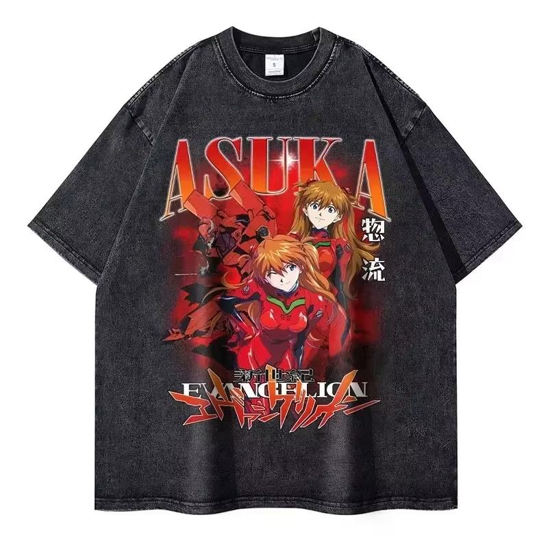 2026 Léto Evan Asuka Langley Soryu Jednotka-02 Vypraná trička Anime Harajuku Streetwear Oversized Trička Y2K Top