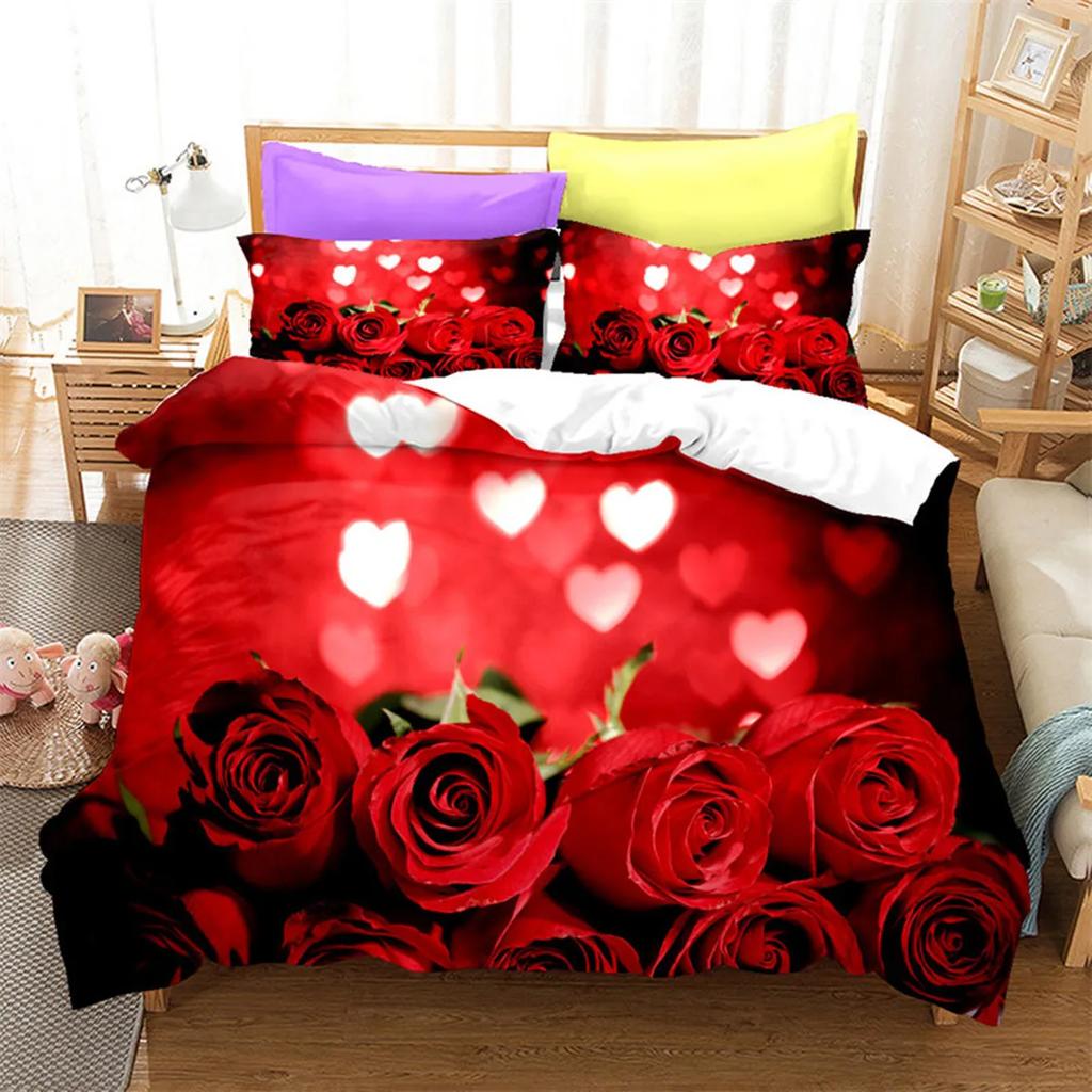 Red Rose Romantic Valentine's Day Floral Soft Duvet Cover for Women Young Girls Valentine's Day Gift Flowers Print Comfortable Quilt Cover Rom Decor