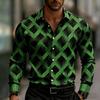 Men's Long-sleeved Geometric Print Shirt, Stylish Button-down Shirt, with Square and Striped Patterns for Everyday Wear.