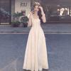 French gentle wind bubble short-sleeved waist dress women's summer sweet temperament slim and thin long A-shaped skirt