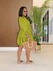 TW748 Casual V-neck Loose Waist Pleated Dress with Three-quarter Sleeves and Wide Hem for Women