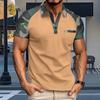 Top Estivi da Uomo Risvolto Manica Corta Camouflage Patchwork Colore T-shirt con Taschino Frontale T-shirt Outdoor