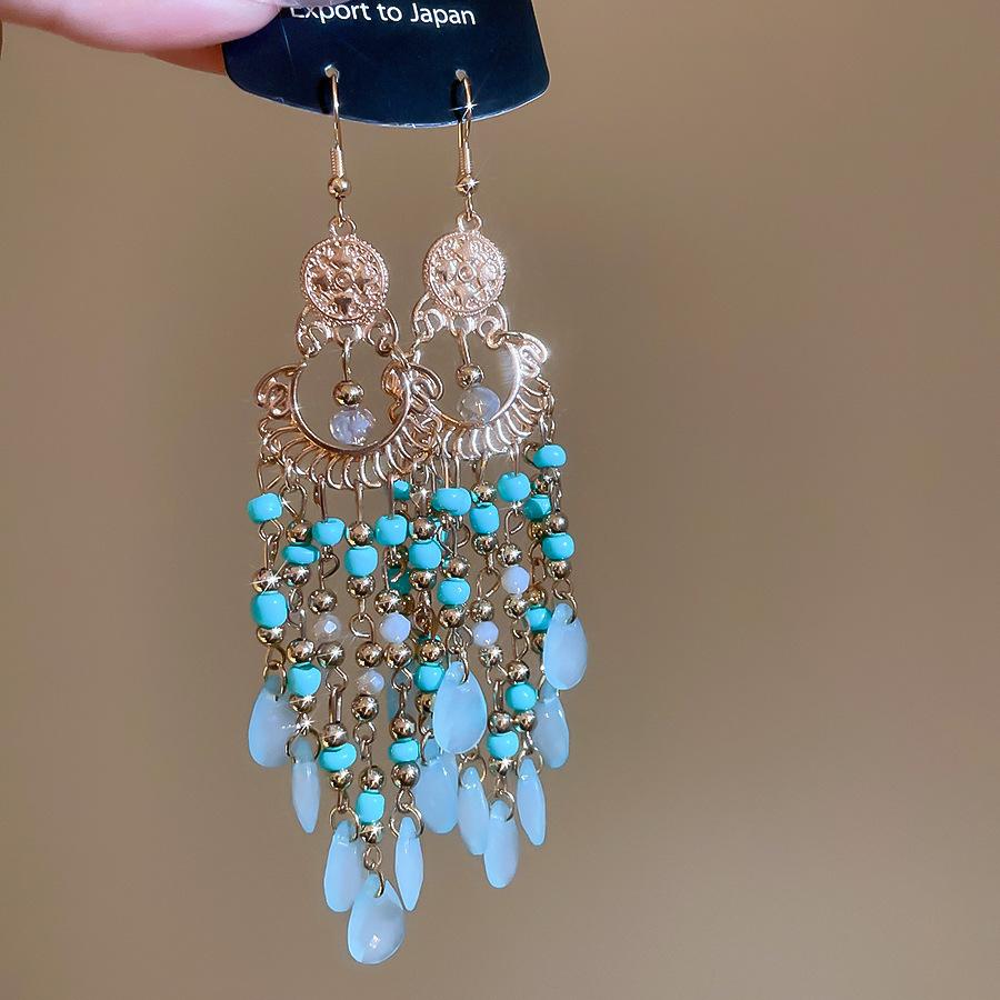 

Ретро Этнический Стиль Полумесяц Акриловые Серьги-Кисточки с Бусинами для Женщин 2025 Модные Простые Висячие Серьги Роскошный Дизайнерский Циркон