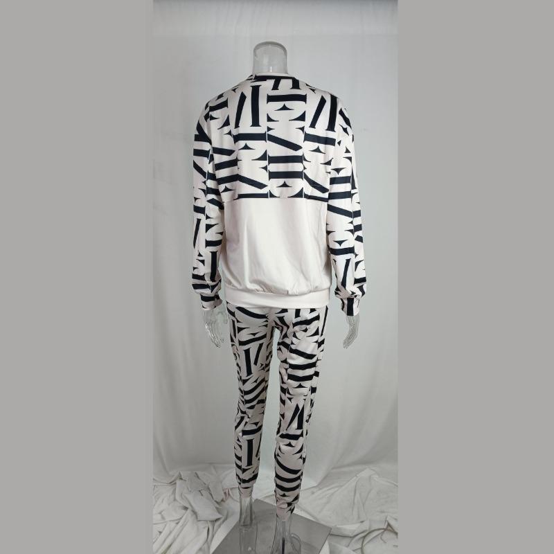 QICED Dámská módní ležérní souprava úzké mikiny s dlouhým rukávem a dlouhými kalhotami s potiskem