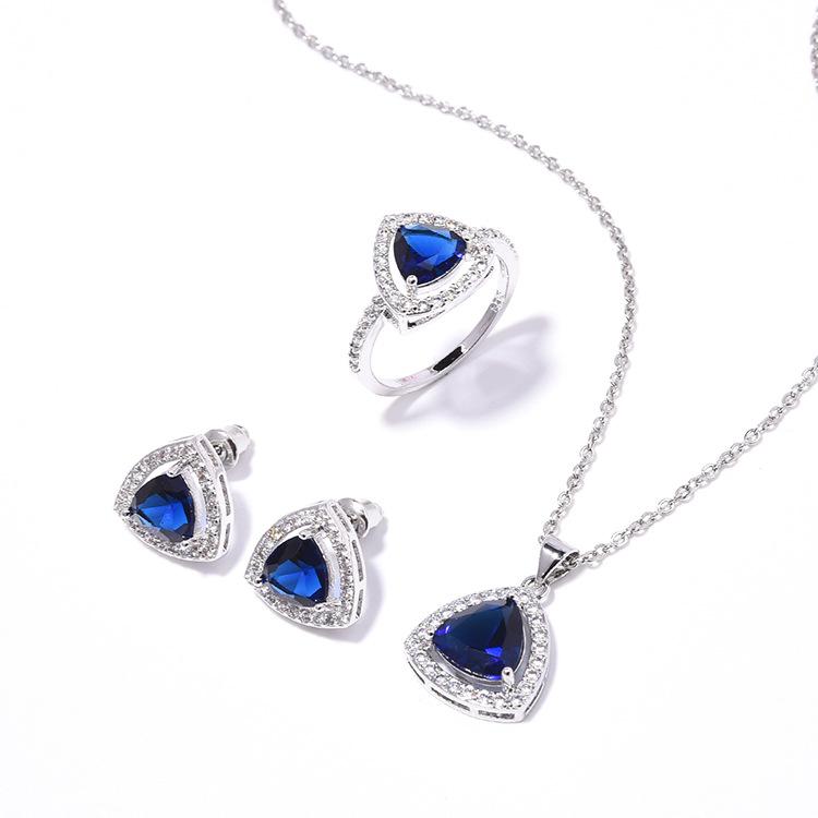 Triangle Zircon Jewelry Set Women'S Fashion Live Necklace Stud Niche Ring Jewelry Set