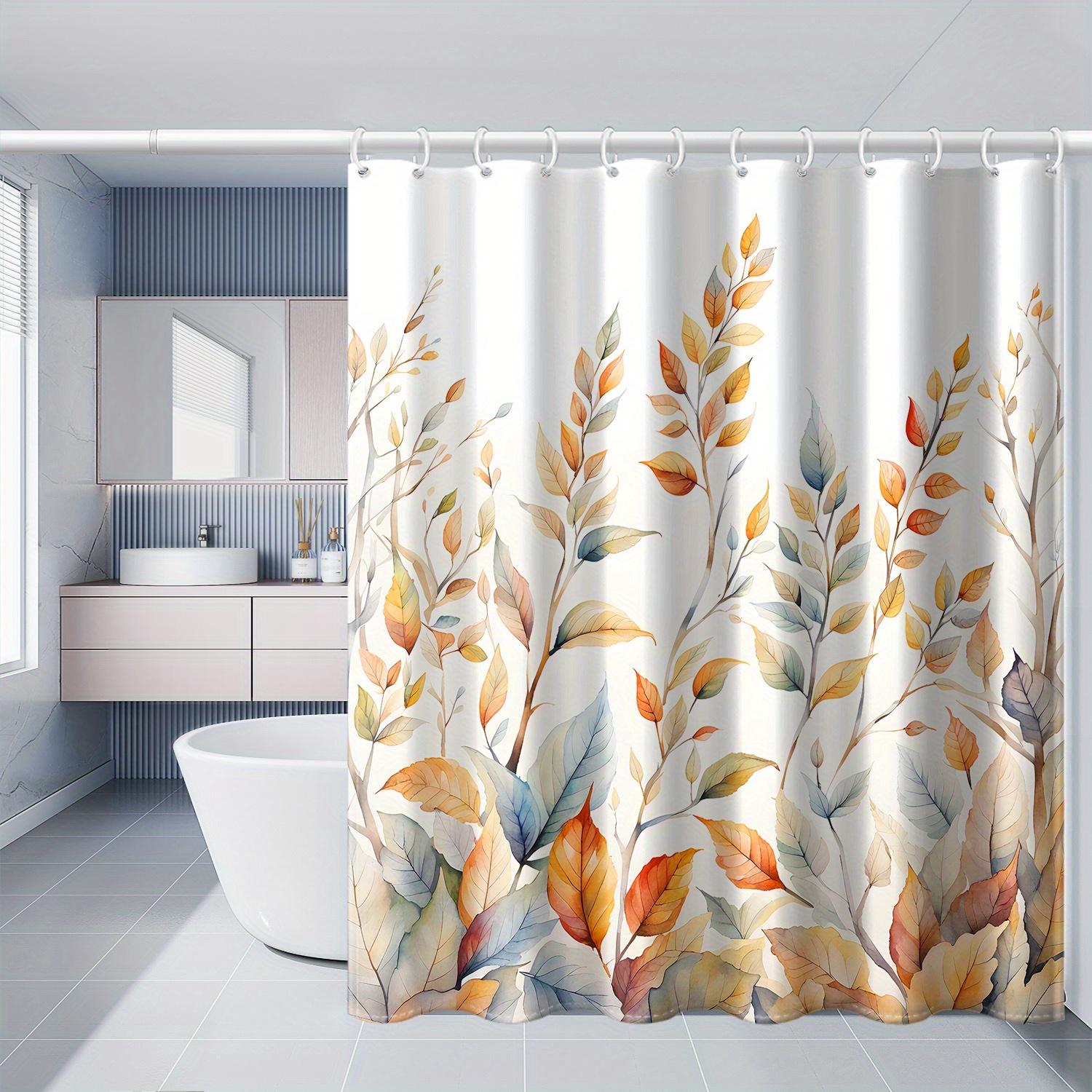 

1 Autumn leaves print shower curtain, polyester fabric, with hooks, machine washable, unlined, cartoon pattern for bathroom 90X180cm