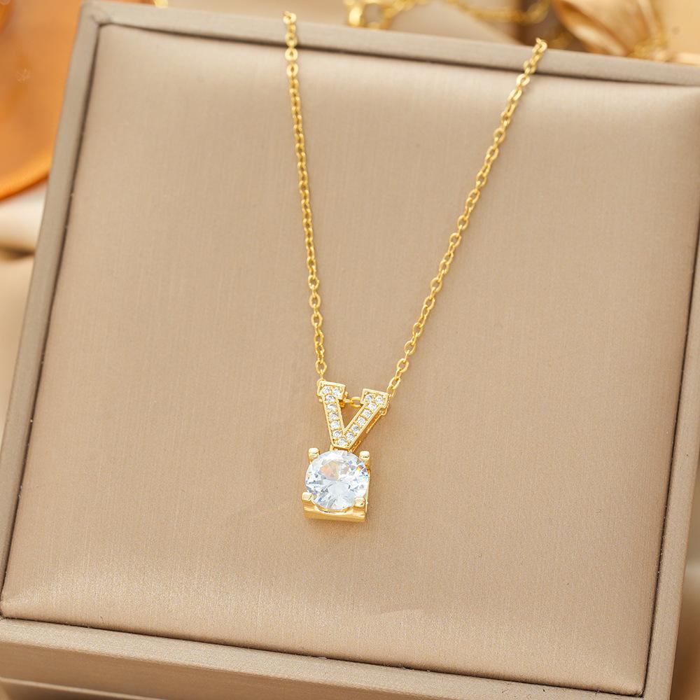Japan and South Korea Simple Popular Wind Titanium Steel Necklace Female Niche Exquisite Internet Celebrity Zircon Clavicle Chain High-end Jewelry