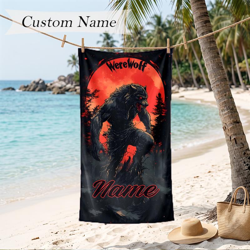 Horrible Werewolf Custom Name Printed Beach Towel Personalized Soft Towel For Swimming Beach Travel