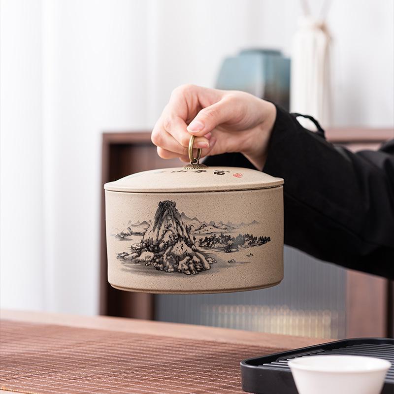 Old rock mud high-grade tea sealed jar large handmade boutique white tea red and green rock tea Pu'er loose tea jar