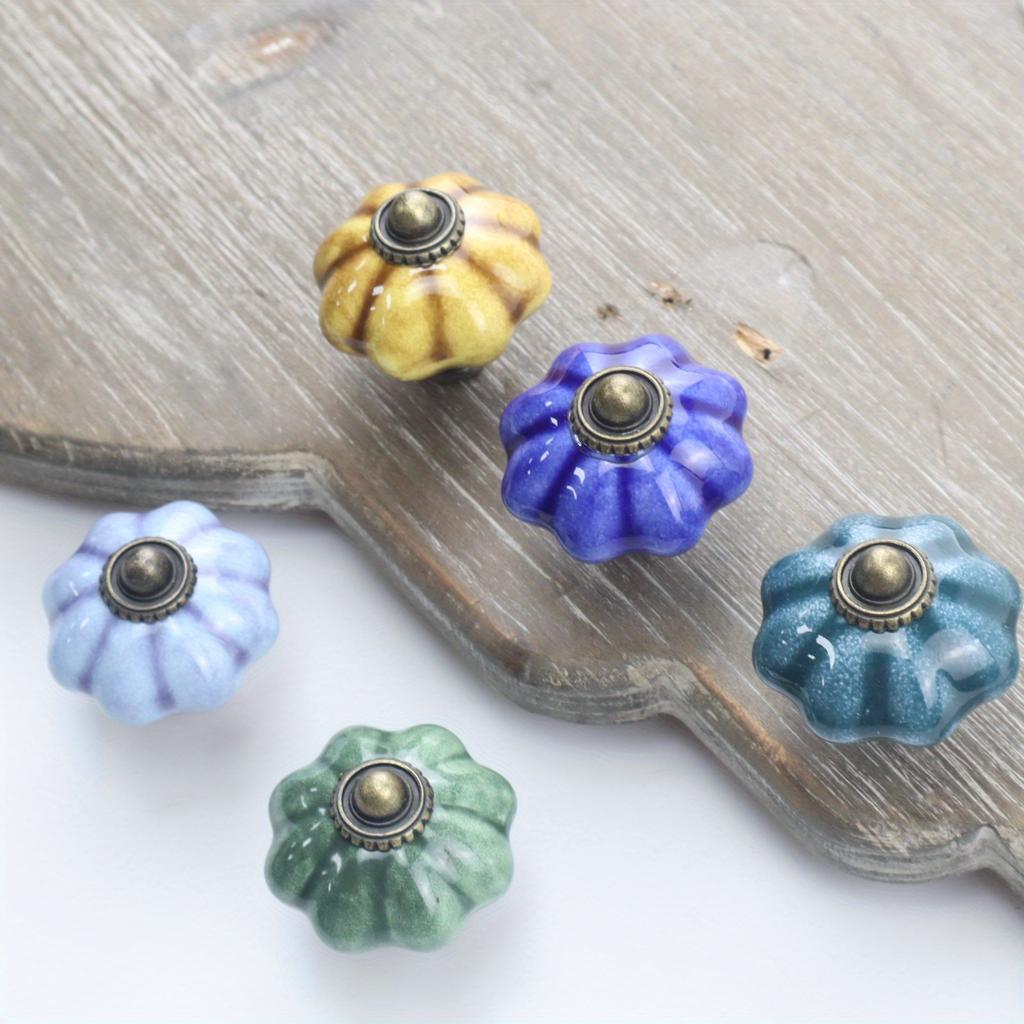 2pcs Vintage Ceramic Pumpkin Handle Furniture Cabinet Drawer Single Hole Handle With Screw Clothing Cabinet Door Handle