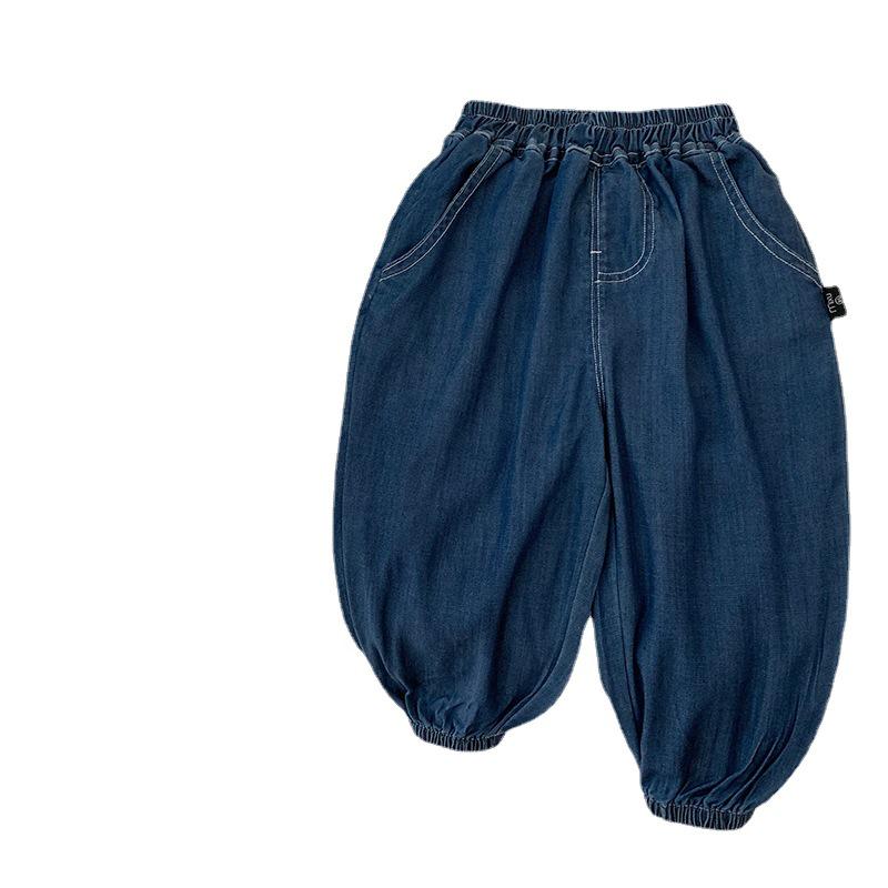 Tong Chenchen Boys' Ice Silk Jeans - Breathable Tencel Mosquito Pants for Summer