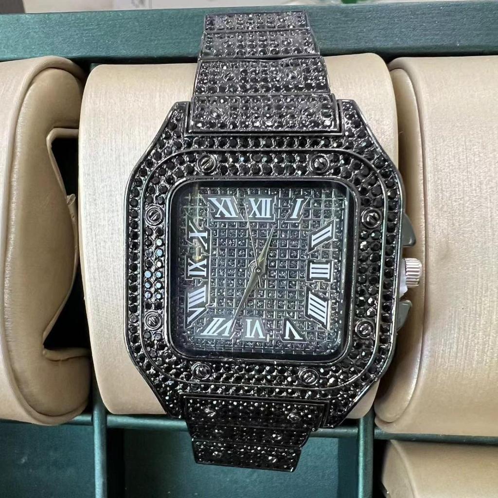 Hot-Selling Gold Alloy Steel Band Watch with Large Square Dial, Roman Numerals & Rhinestones