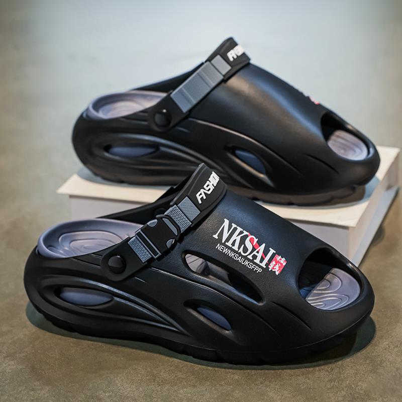 

Slippers men s 2025 new summer breathable stepping on shit feeling casual thick bottom two wear dual-purpose youth sports one-word drag 38