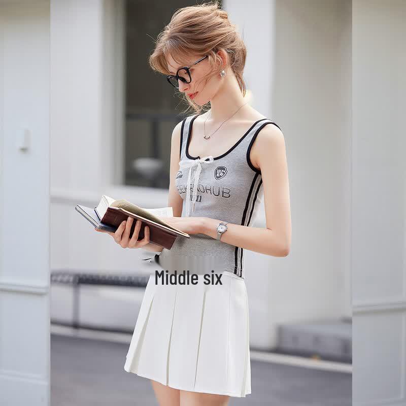 Contrast Trim Letter Print Vest M