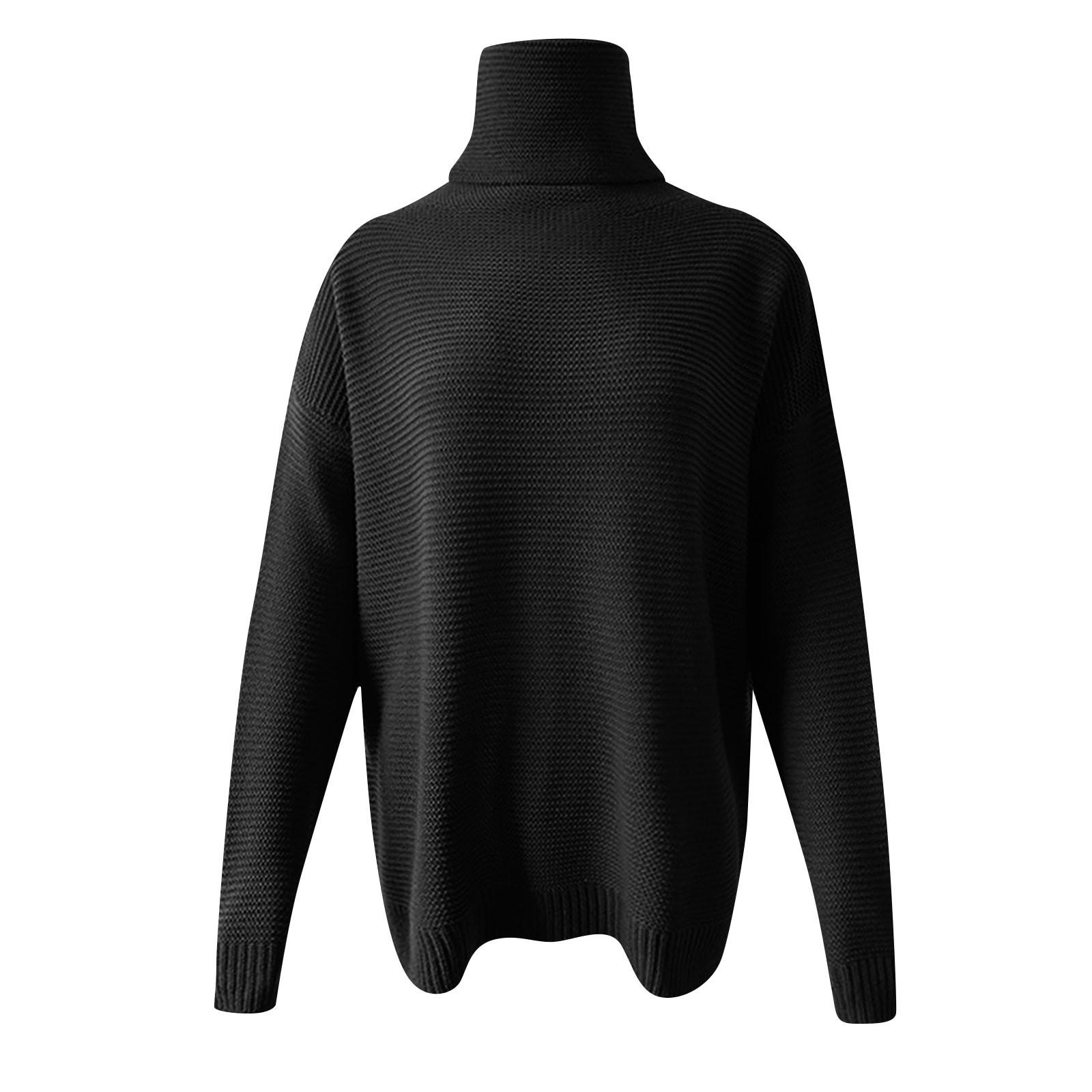 Женский вязаный свитер больших размеров с воротником-хомутом и длинными рукавами — фото 4