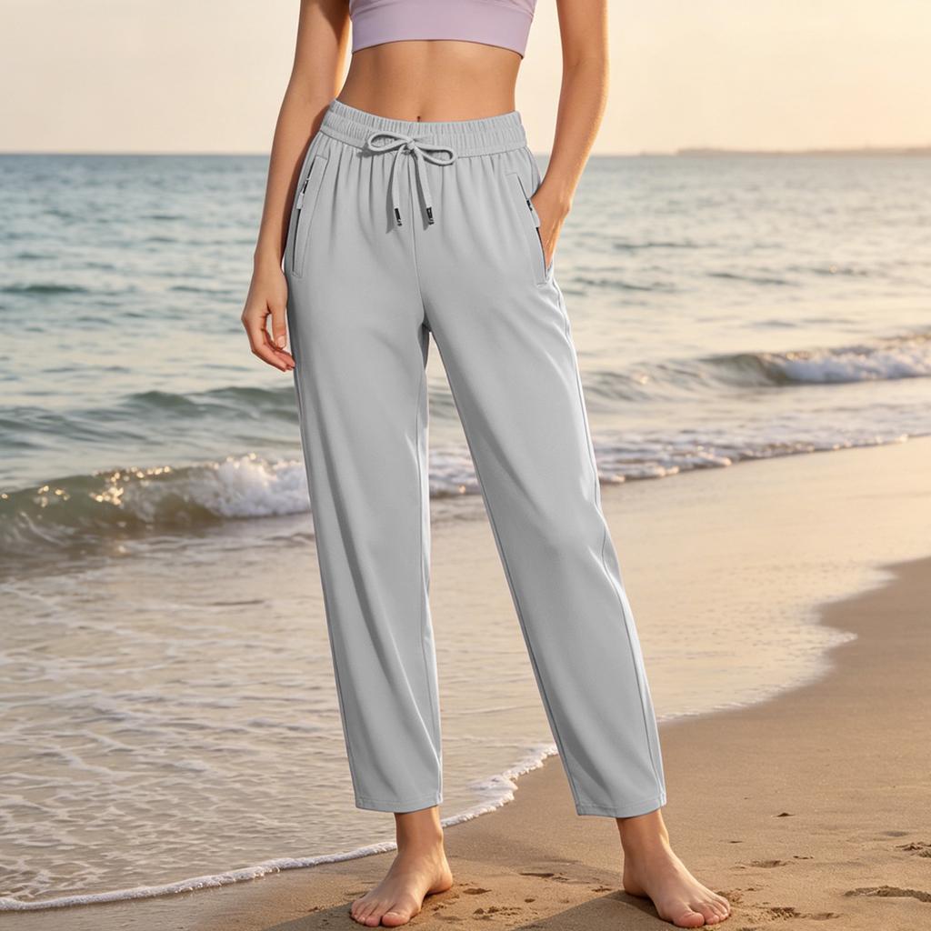 Pantalones de Entrenamiento y Running Elásticos de Seda de Secado Rápido para Mujer - Leggings Deportivos Ligeros con Dobladillo Plano para Verano