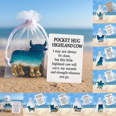 Positive Card Animal Ornaments Miniature Figurine Ocean and Sand Design Pocket Hug Gifts Keepsake Mini Animal Pocket Hug Token