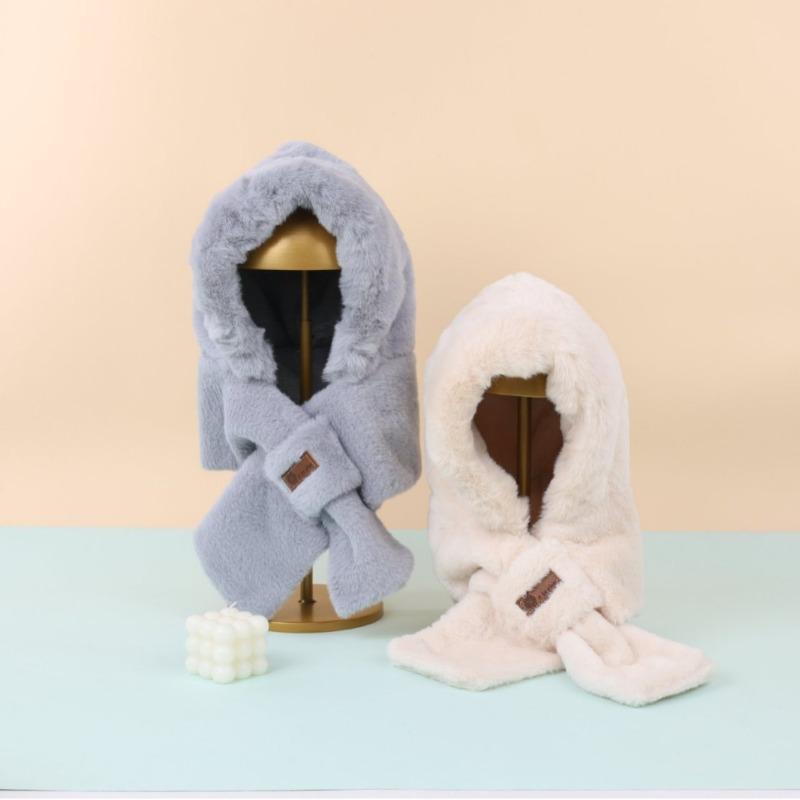 Plush hat women's new winter plush thickened warm bag head hat neck scarf hat integrated