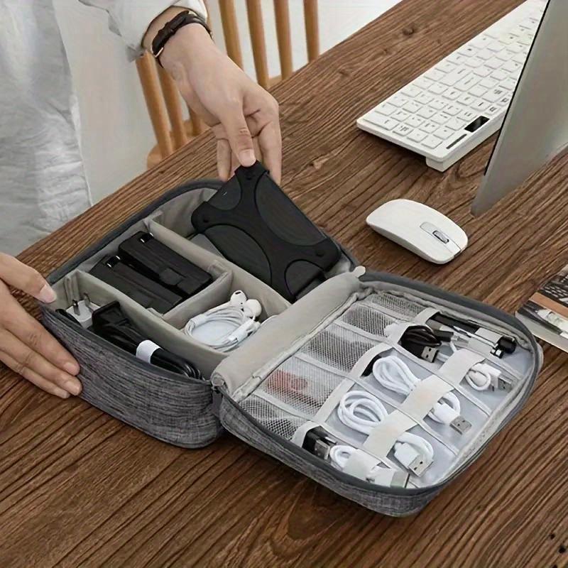 1pc Durable Travel Cable Organizer Bag with Double Zipper – Multi-Compartment Storage for Electronics, Headphones, and Accessories, Travel Accessory