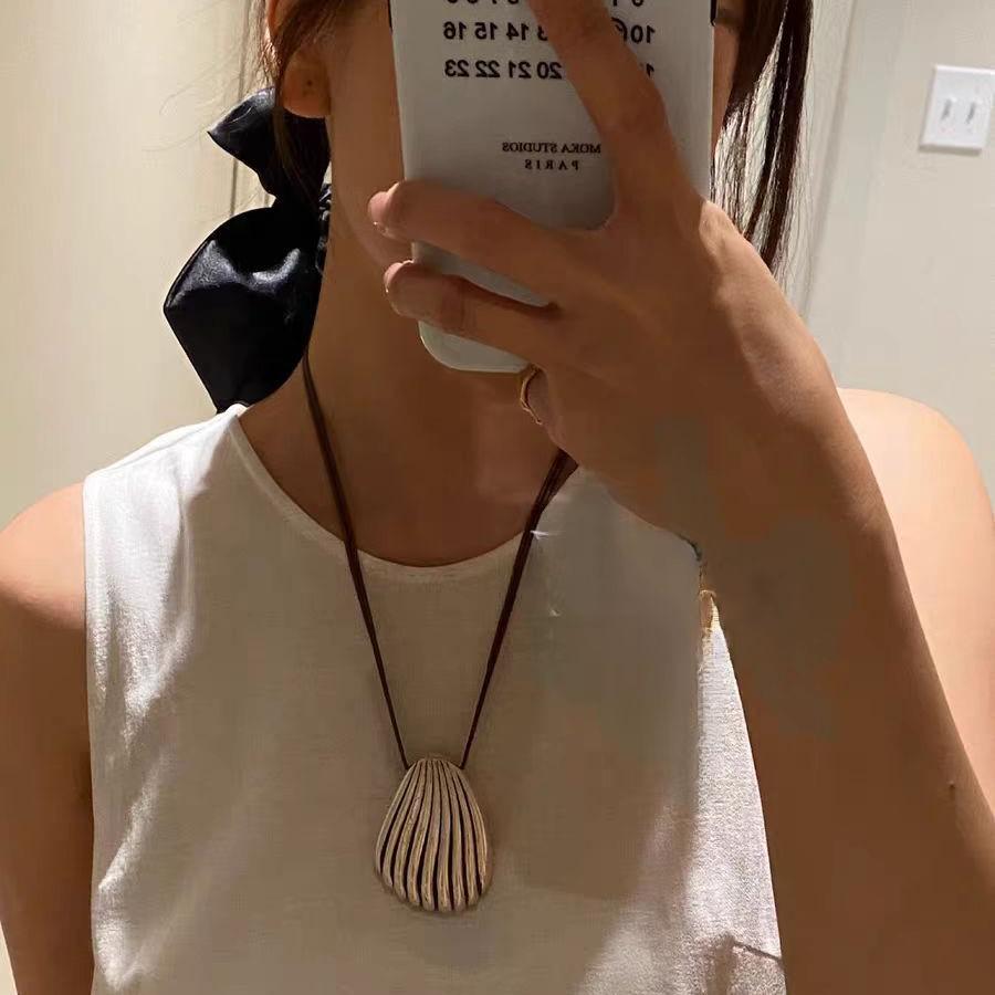 Buh* Haute Couture Seashell Necklace: Silver Antiqued Scallop Pendant On Adjustable Brown Cord