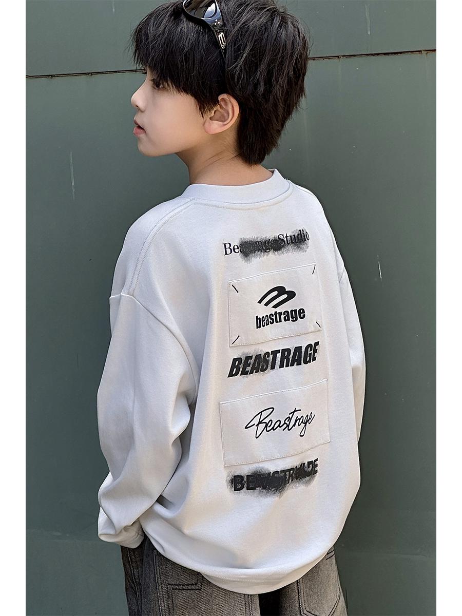 

Детская футболка с длинным рукавом, повседневная, с круглым вырезом - Модная весенне-осенняя футболка для мальчиков 130 cm серый/белый