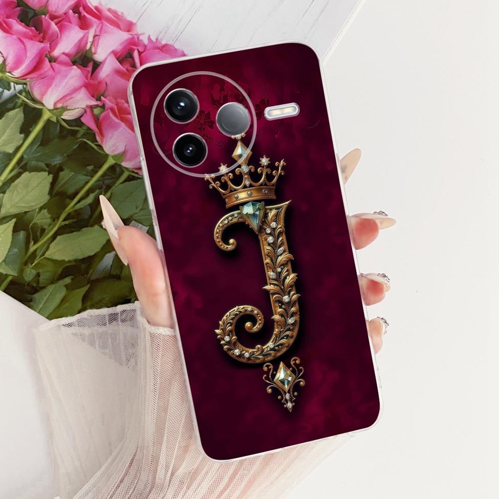 For Xiaomi Poco F7 Pro 5G Case Cover Transparent Luxury Crown A-Z Letters 2D Flat Pattern Soft Casing 24117RK2CG