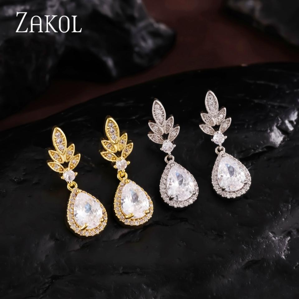 ZAKOL New Classic Cubic Zircon Drop Earring for Women Fashion Crystal Elegant Bridal Wedding Party Jewelry Gifts