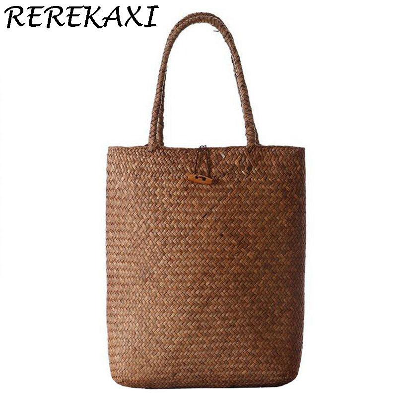 Handmade Women Handbag Summer Straw Beach Bag Bamboo Woven Female Shoulder Bag Bohemian Rattan Large Capacity Tote Dropshipping