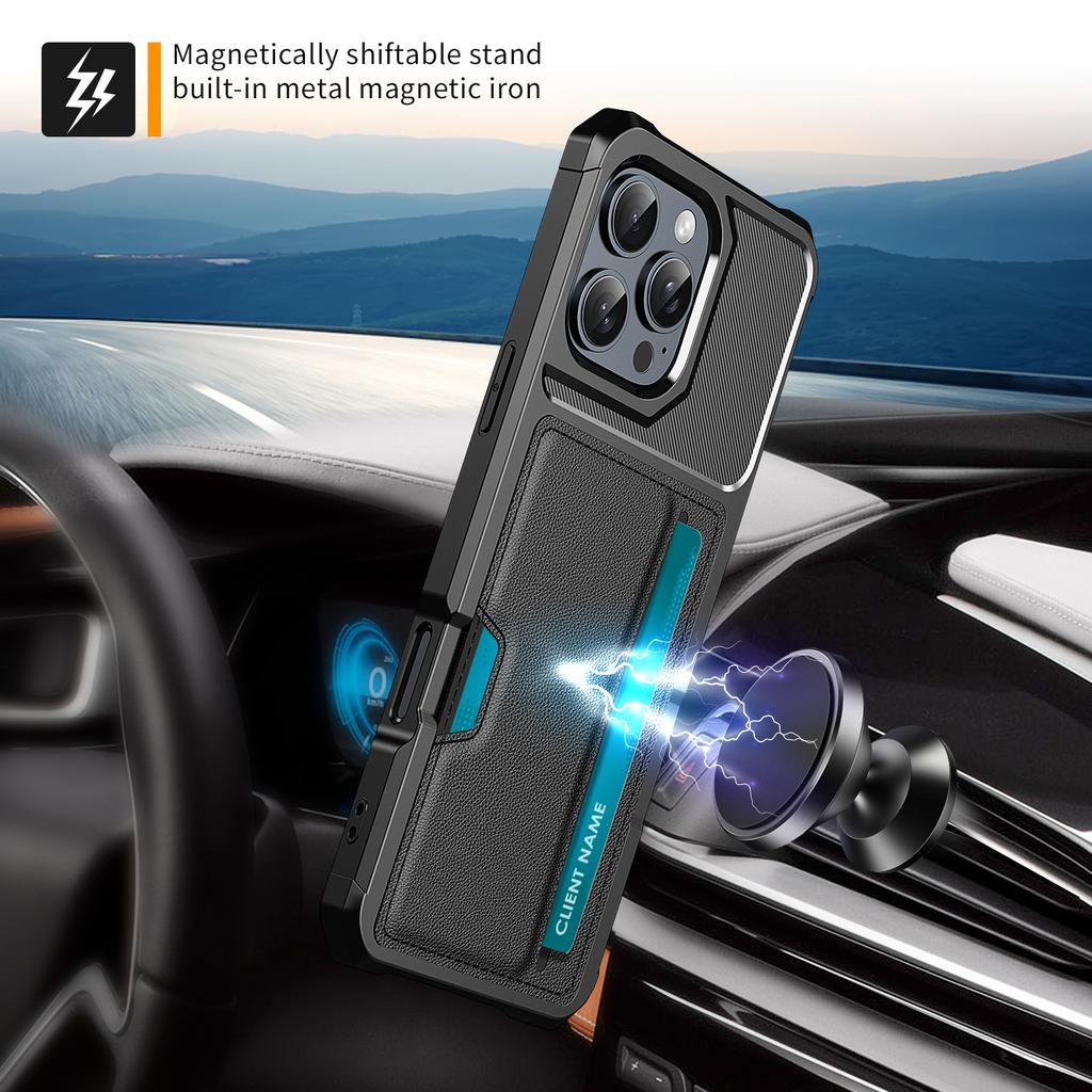 For iPhone 16 Pro Max Case Card Slot Leather+TPU Defender Phone Cover