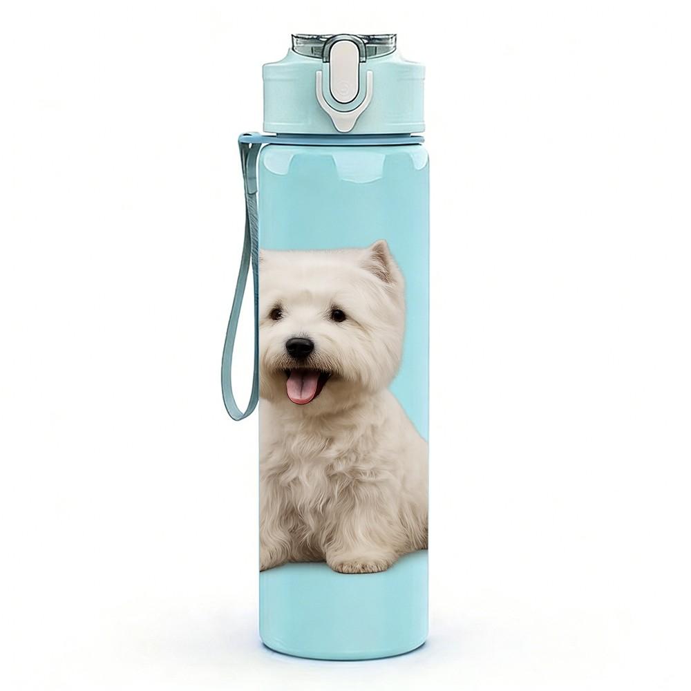 1PC Westie White Terrier 750ml Color Plastic Sports Water Bottle Leakproof Flip Straw Lid Suitable for Sports Office Home Use