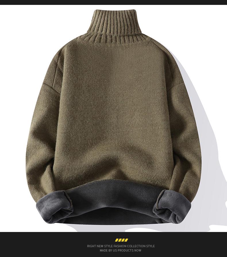 Męski Sweter z Aksamitu z Wysokim Dekoltem Jesień/Zima 2025 - Gruby Ciepły Sweter Pulower Casualowy