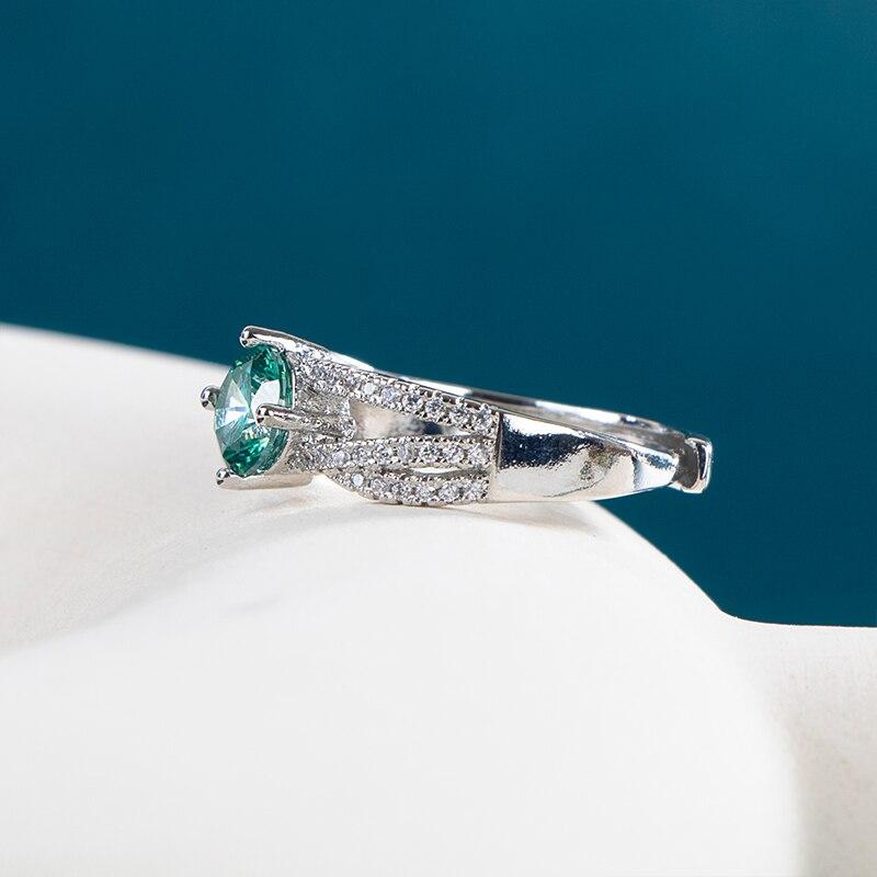 POMOiii Faux Teal Moissanite Resizable Rings For Women Wedding Engagement Party Bridal Rings Graceful Gift Jewelry