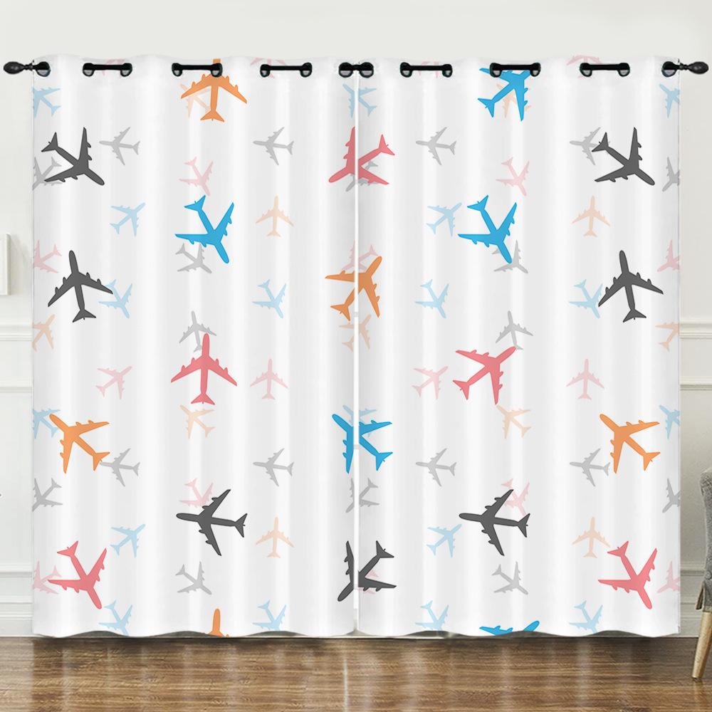 3D Cartoon Vehicle Aircraft Digital Printing Curtain Blackout Punching