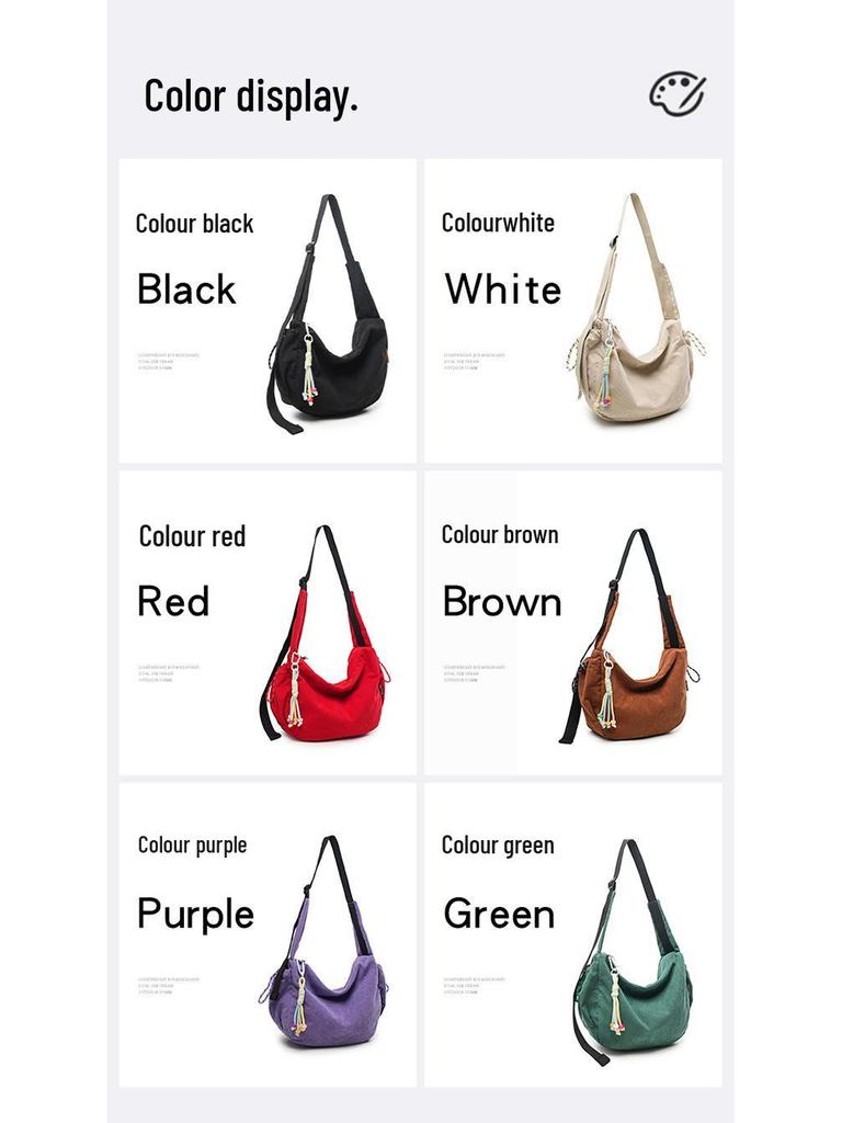 Korean Style Large Capacity Corduroy Shoulder Crossbody Bag - Simple & Fashionable Underarm Design