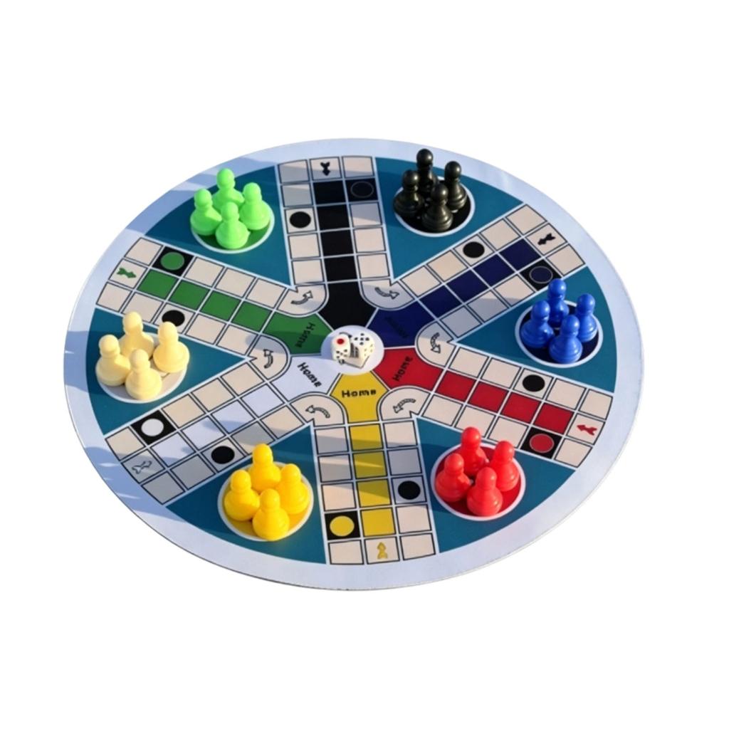 Ludo Board Game Round Chessboard 6 Players Travel Family Board Game Set with 2 Dice Height 0.91 Inch Diameter 0.59 Inch