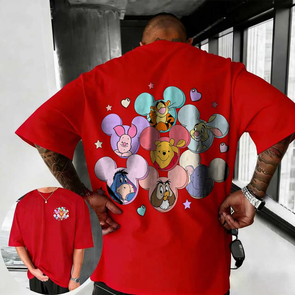 2026 Summer Disney Cute Winnie The Pooh Printed Tshirt Fashion 100 Cotton Short Sleeve Casual Loose Breathable Top Unisex