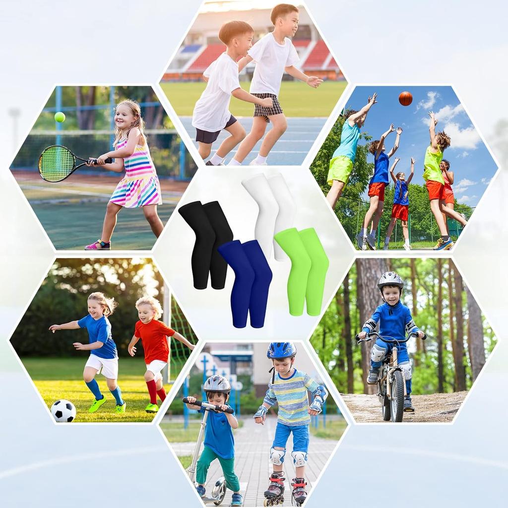 1Pair Kids Long Compression Boys Leg Sleeves Non Slip UV Protection Thigh Calf for Kids Boy Girl Youth Legs Sleeve Running Sport
