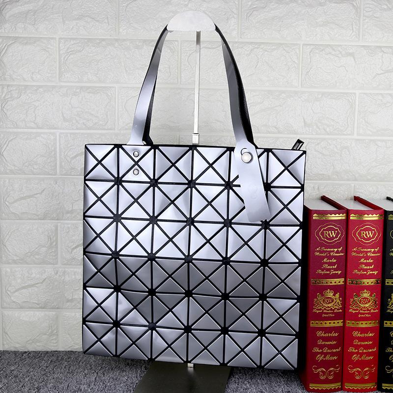 Fashion Tote Bag Women s Classic Six-grid Shoulder Women s Bag Office Worker Geometric Diamond Laser Glossy Folding Handbag серебряный
