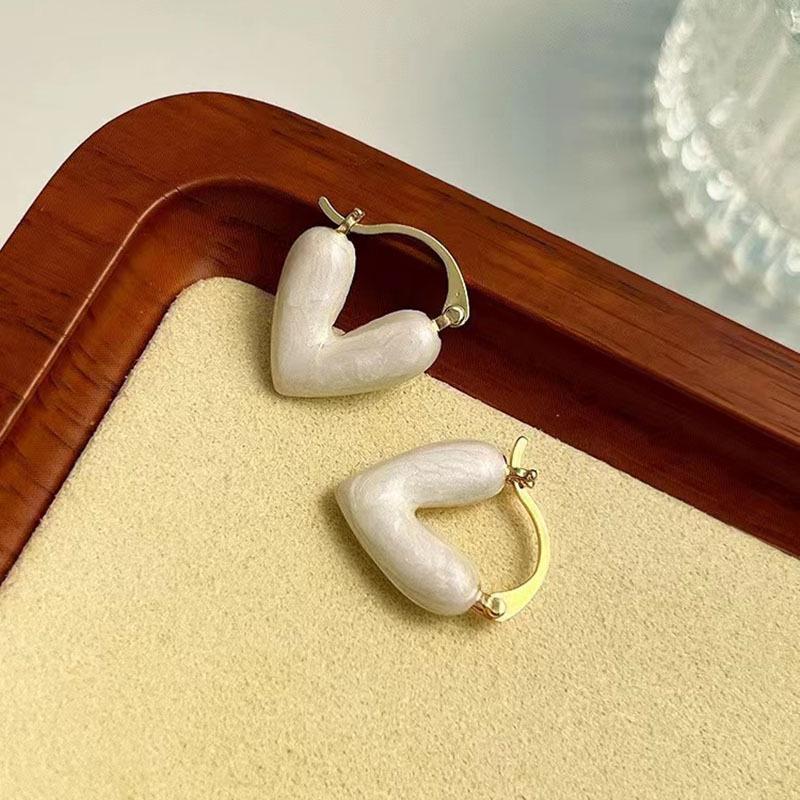 Elegant White Enamel Heart Earrings for Women - Luxury Peach Heart-Shaped Studs and Drop Earrings.