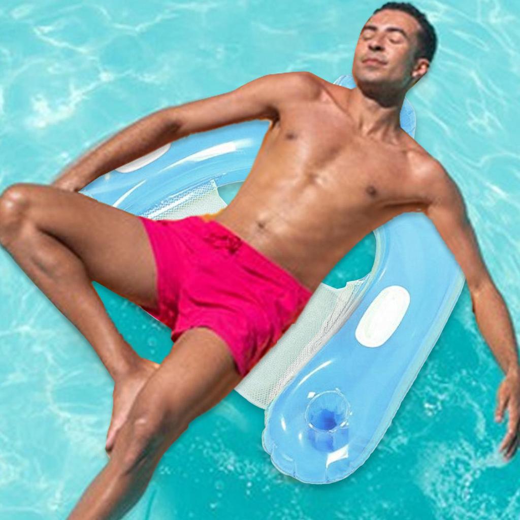 Inflatable Pool Float with Cup Holders Pool Floaties Floating Pool Chair for Adults Swimming Pool Party Summer Water Fun